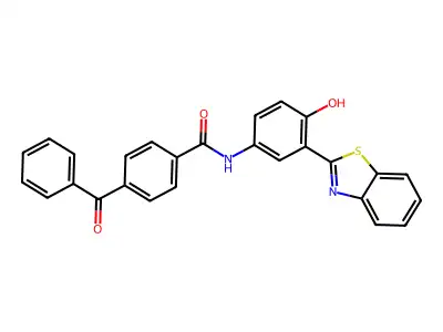 N-(3-(benzo[d]thiazol-2-yl)-4-hydroxyphenyl)-4-benzoylbenzamide structure