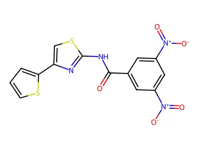 3,5-dinitro-N-(4-(thiophen-2-yl)thiazol-2-yl)benzamide structure