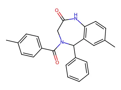 7-methyl-4-(4-methylbenzoyl)-5-phenyl-3,5-dihydro-1H-1,4-benzodiazepin-2-one structure