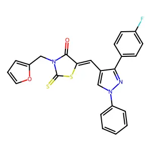 (5Z)-5-{[3-(4-fluorophenyl)-1-phenyl-1H-pyrazol-4-yl]methylidene}-3-(furan-2-ylmethyl)-2-thioxo-1,3-thiazolidin-4-one structure