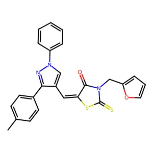 (5Z)-3-(furan-2-ylmethyl)-5-{[3-(4-methylphenyl)-1-phenyl-1H-pyrazol-4-yl]methylidene}-2-thioxo-1,3-thiazolidin-4-one structure