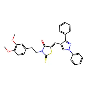 (5Z)-3-[2-(3,4-dimethoxyphenyl)ethyl]-5-[(1,3-diphenyl-1H-pyrazol-4-yl)methylidene]-2-thioxo-1,3-thiazolidin-4-one structure