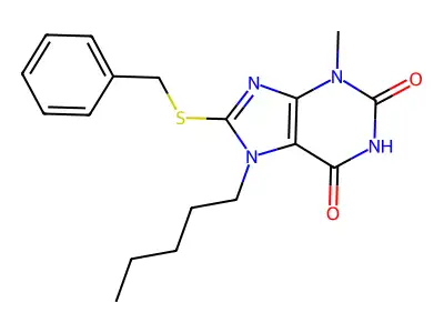 8-(benzylsulfanyl)-3-methyl-7-pentyl-2,3,6,7-tetrahydro-1H-purine-2,6-dione structure