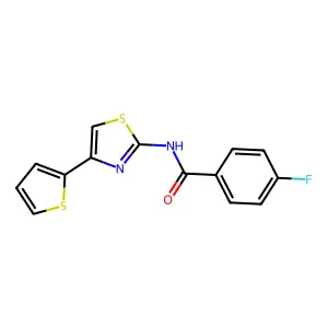 4-fluoro-N-[4-(thiophen-2-yl)-1,3-thiazol-2-yl]benzamide structure