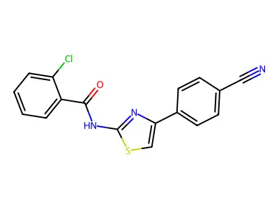 2-chloro-N-(4-(4-cyanophenyl)thiazol-2-yl)benzamide structure