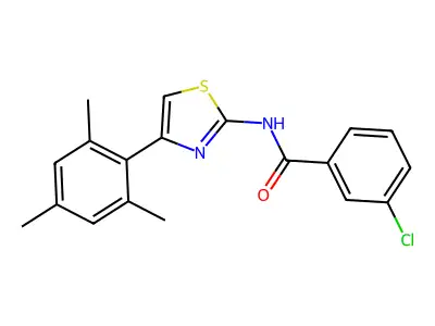 3-chloro-N-[4-(2,4,6-trimethylphenyl)-1,3-thiazol-2-yl]benzamide structure