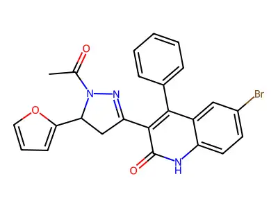 3-[1-Acetyl-5-(2-furanyl)-3-pyrazolidinylidene]-6-bromo-4-phenyl-2-quinolinone structure