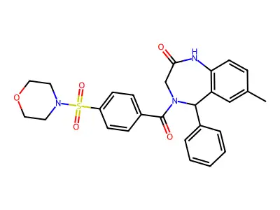7-methyl-4-(4-(morpholinosulfonyl)benzoyl)-5-phenyl-4,5-dihydro-1H-benzo[e][1,4]diazepin-2(3H)-one structure