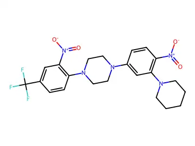 1-(4-nitro-3-piperidin-1-ylphenyl)-4-[2-nitro-4-(trifluoromethyl)phenyl]piperazine structure