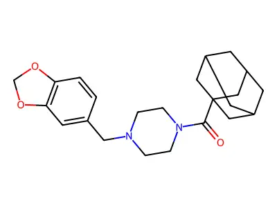 1-(adamantane-1-carbonyl)-4-[(2H-1,3-benzodioxol-5-yl)methyl]piperazine structure