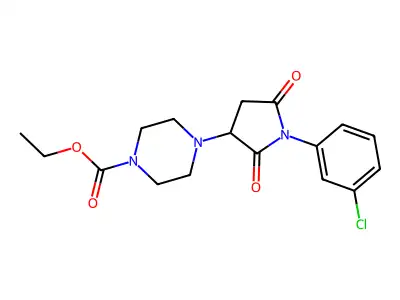 Ethyl 4-[1-(3-chlorophenyl)-2,5-dioxopyrrolidin-3-yl]piperazine-1-carboxylate structure