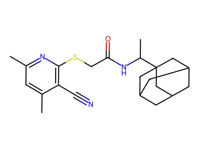 N-[1-(1-adamantyl)ethyl]-2-(3-cyano-4,6-dimethylpyridin-2-yl)sulfanylacetamide structure