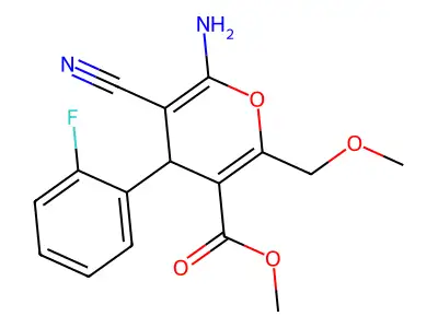 methyl 6-amino-5-cyano-4-(2-fluorophenyl)-2-(methoxymethyl)-4H-pyran-3-carboxylate structure