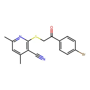 2-[[2-(4-Bromophenyl)-2-oxoethyl]thio]-4,6-dimethyl-3-pyridinecarbonitrile structure