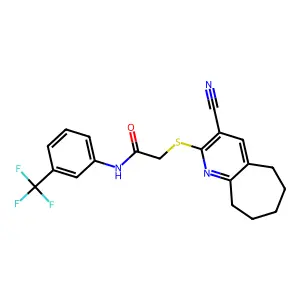 2-[(3-cyano-6,7,8,9-tetrahydro-5H-cyclohepta[b]pyridin-2-yl)sulfanyl]-N-[3-(trifluoromethyl)phenyl]acetamide structure
