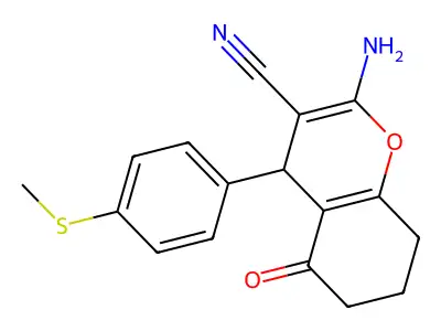 2-amino-4-[4-(methylsulfanyl)phenyl]-5-oxo-5,6,7,8-tetrahydro-4H-chromene-3-carbonitrile structure