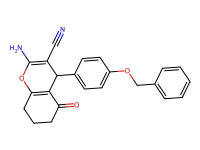 2-amino-4-[4-(benzyloxy)phenyl]-5-oxo-5,6,7,8-tetrahydro-4H-chromene-3-carbonitrile structure