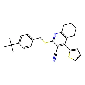 2-[(4-tert-butylphenyl)methylsulfanyl]-4-thiophen-2-yl-5,6,7,8-tetrahydroquinoline-3-carbonitrile structure