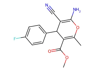methyl 6-amino-5-cyano-4-(4-fluorophenyl)-2-methyl-4H-pyran-3-carboxylate structure