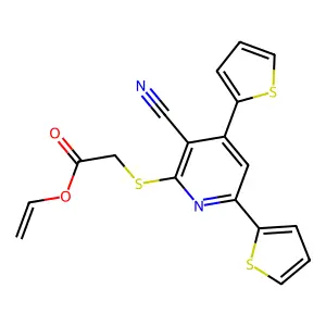Vinyl 2-(3-cyano-4,6-di(2-thienyl)-2-pyridylthio)acetate structure