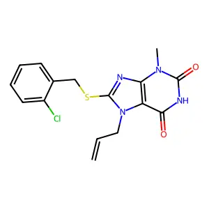 7-Allyl-8-(2-chloro-benzylsulfanyl)-3-methyl-3,7-dihydro-purine-2,6-dione structure