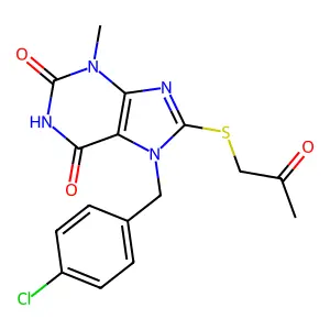 7-(4-chlorobenzyl)-3-methyl-8-((2-oxopropyl)thio)-1H-purine-2,6(3H,7H)-dione structure