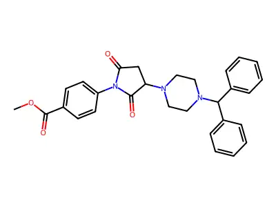 Methyl 4-[3-(4-benzhydrylpiperazin-1-yl)-2,5-dioxopyrrolidin-1-yl]benzoate structure