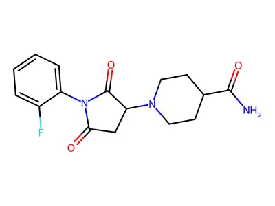 1-[1-(2-Fluorophenyl)-2,5-dioxopyrrolidin-3-yl]piperidine-4-carboxamide structure
