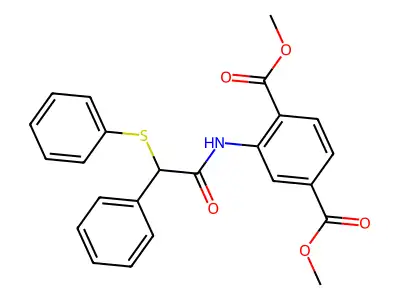 Dimethyl 2-(2-phenyl-2-(phenylthio)acetamido)terephthalate structure
