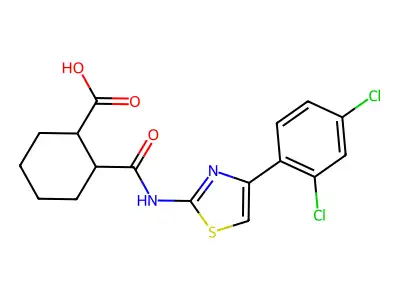 2-{[4-(2,4-Dichlorophenyl)-1,3-thiazol-2-yl]carbamoyl}cyclohexanecarboxylic acid structure