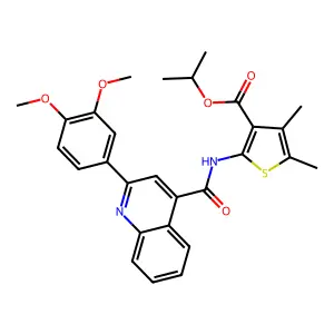 isopropyl 2-({[2-(3,4-dimethoxyphenyl)-4-quinolinyl]carbonyl}amino)-4,5-dimethyl-3-thiophenecarboxylate structure