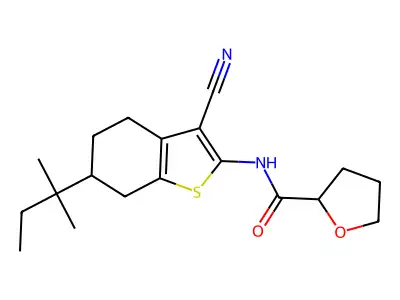 N-[3-cyano-6-(2-methylbutan-2-yl)-4,5,6,7-tetrahydro-1-benzothiophen-2-yl]oxolane-2-carboxamide structure