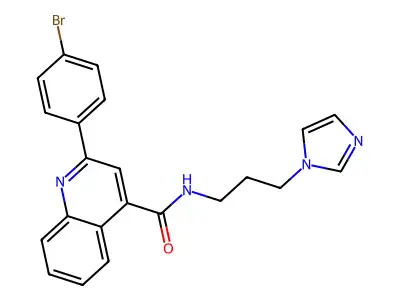 2-(4-bromophenyl)-N-(3-imidazol-1-ylpropyl)quinoline-4-carboxamide structure