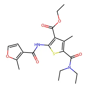 ethyl 5-(diethylcarbamoyl)-4-methyl-2-[(2-methylfuran-3-carbonyl)amino]thiophene-3-carboxylate structure