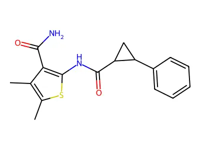 4,5-Dimethyl-2-[(2-phenylcyclopropanecarbonyl)amino]thiophene-3-carboxamide structure