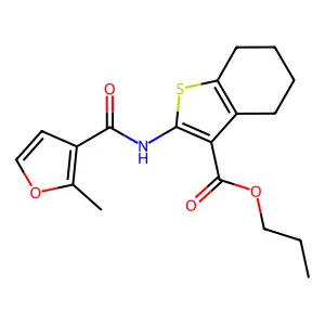 propyl 2-[(2-methyl-3-furoyl)amino]-4,5,6,7-tetrahydro-1-benzothiophene-3-carboxylate structure