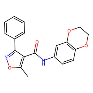N-(2,3-dihydro-1,4-benzodioxin-6-yl)-5-methyl-3-phenyl-1,2-oxazole-4-carboxamide structure