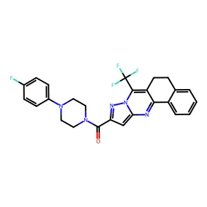 (4-(4-fluorophenyl)piperazin-1-yl)(7-(trifluoromethyl)-5,6-dihydrobenzo[h]pyrazolo[5,1-b]quinazolin-10-yl)methanone structure
