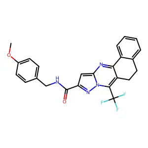 N-(4-methoxybenzyl)-7-(trifluoromethyl)-5,6-dihydrobenzo[h]pyrazolo[5,1-b]quinazoline-10-carboxamide structure