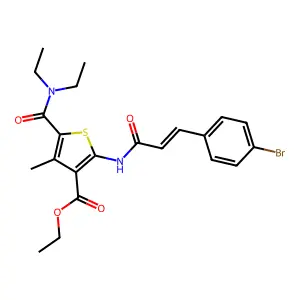 ethyl 2-[[(E)-3-(4-bromophenyl)prop-2-enoyl]amino]-5-(diethylcarbamoyl)-4-methylthiophene-3-carboxylate structure