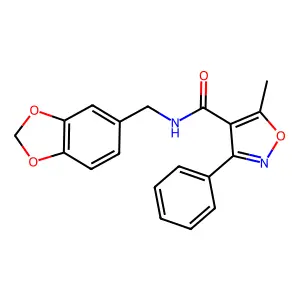 N-(1,3-benzodioxol-5-ylmethyl)-5-methyl-3-phenyl-1,2-oxazole-4-carboxamide structure