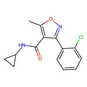 3-(2-chlorophenyl)-N-cyclopropyl-5-methyl-1,2-oxazole-4-carboxamide structure