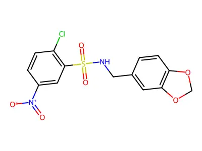 N-[(2H-1,3-benzodioxol-5-yl)methyl]-2-chloro-5-nitrobenzene-1-sulfonamide structure