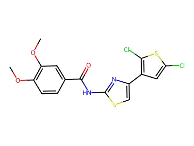 N-[4-(2,5-dichlorothiophen-3-yl)-1,3-thiazol-2-yl]-3,4-dimethoxybenzamide structure