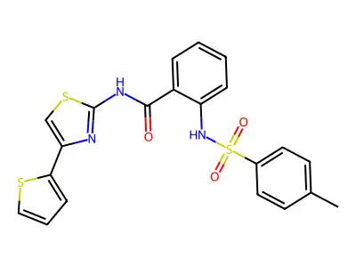 2-[(4-methylphenyl)sulfonylamino]-N-(4-thiophen-2-yl-1,3-thiazol-2-yl)benzamide structure