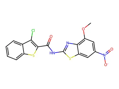 3-chloro-N-(4-methoxy-6-nitro-1,3-benzothiazol-2-yl)-1-benzothiophene-2-carboxamide structure