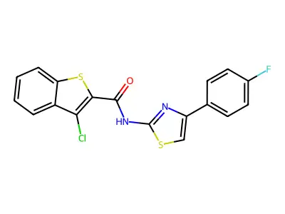 3-chloro-N-[4-(4-fluorophenyl)-1,3-thiazol-2-yl]-1-benzothiophene-2-carboxamide structure