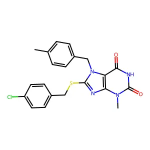 8-((4-chlorobenzyl)thio)-3-methyl-7-(4-methylbenzyl)-1H-purine-2,6(3H,7H)-dione structure