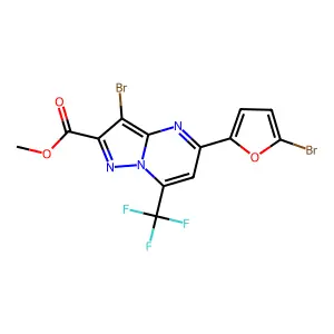 methyl 3-bromo-5-(5-bromofuran-2-yl)-7-(trifluoromethyl)pyrazolo[1,5-a]pyrimidine-2-carboxylate structure