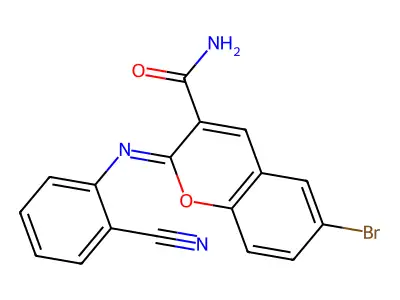 (2Z)-6-bromo-2-[(2-cyanophenyl)imino]-2H-chromene-3-carboxamide structure